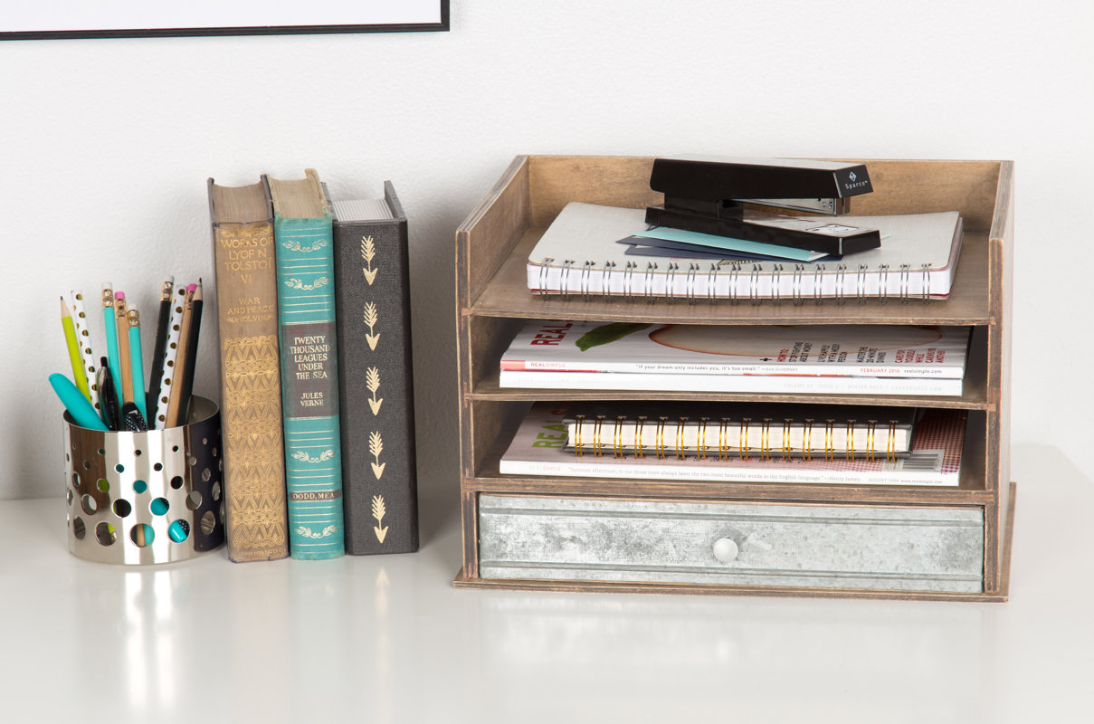 Kate and Laurel Industrious Desktop Wood Letter Tray with 3 Trays and